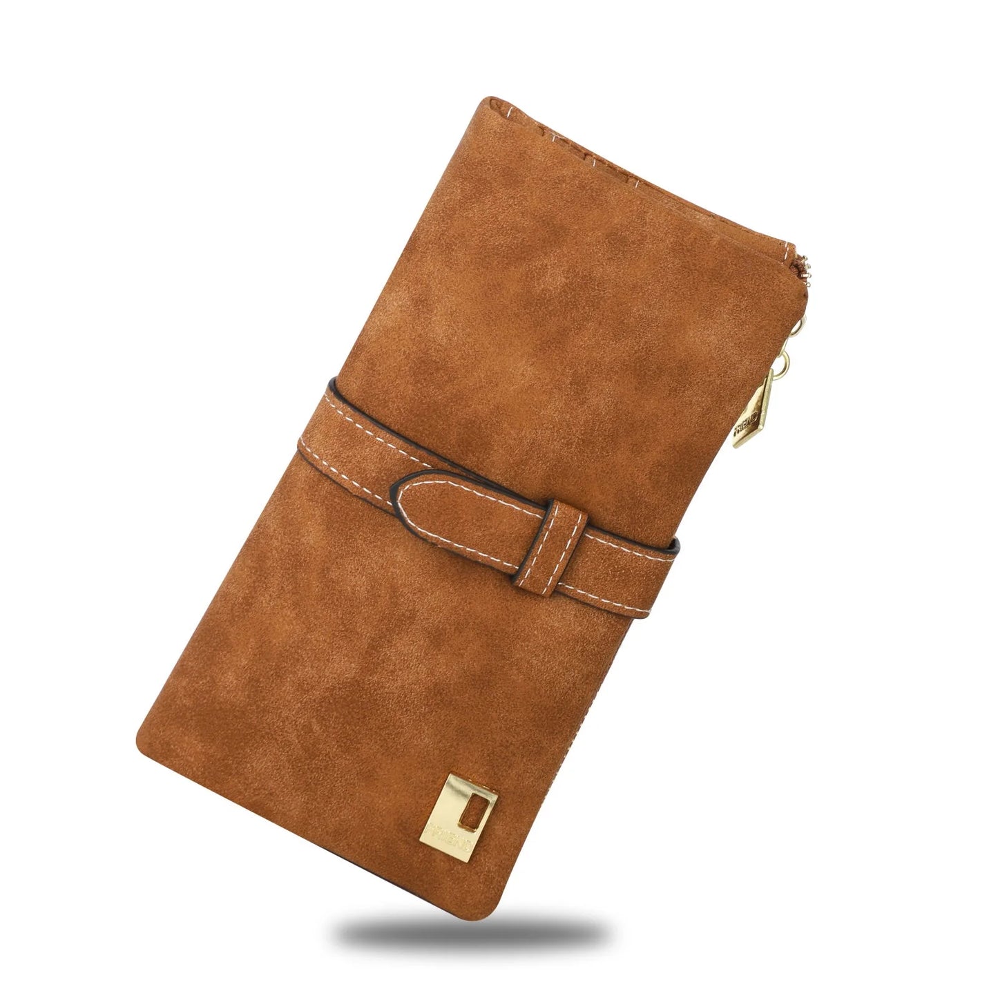 Vegan Leather Wallet, Long Wallet with Multi-Cards for Women, Slim Bifold Purse, Card Holder with Snap, Brown