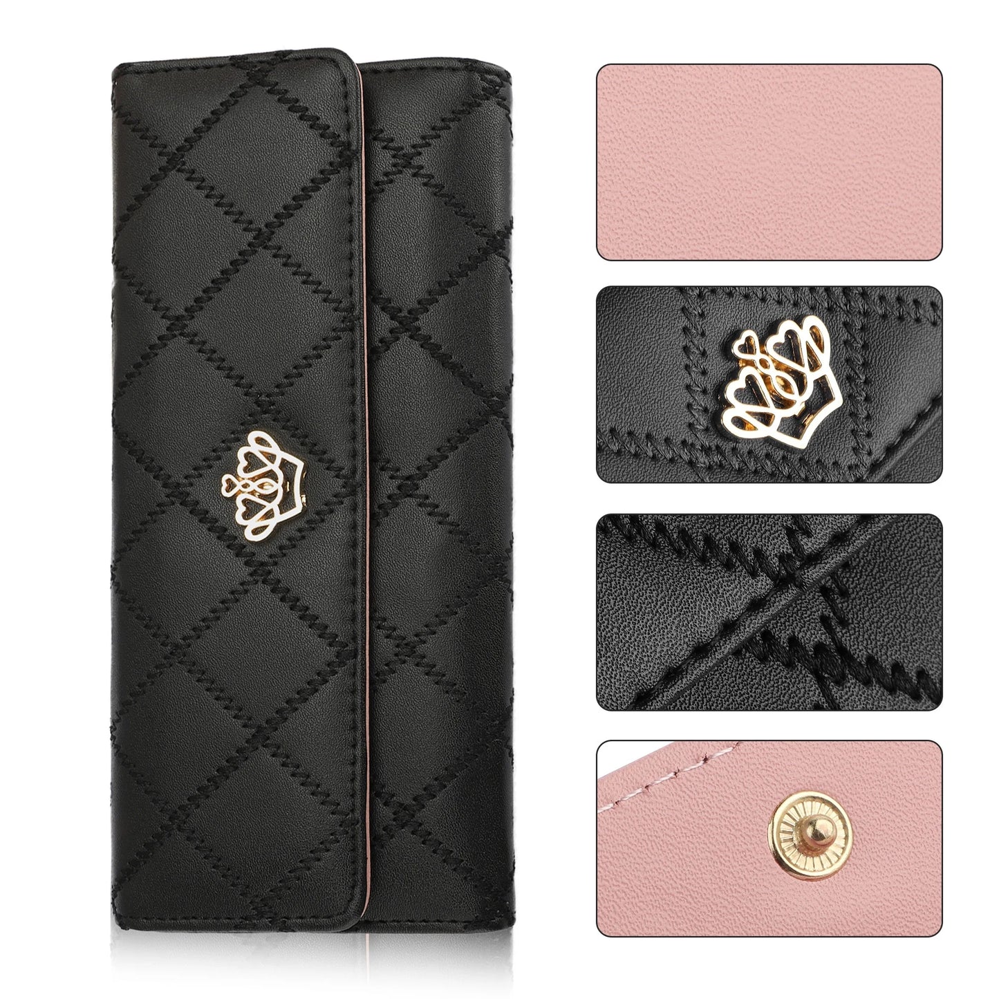 PU Leather Wallet for Women, Long Clutch Wallet, Trifold Ladies Credit Card Holder, Large Capacity Snap Purse