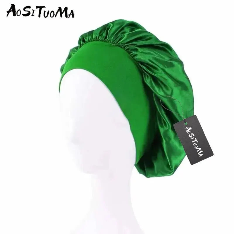 Silky Satin Hair Bonnet with Wide Elastic Band - Perfect for Sleeping, Showering, and Styling Curly and Natural Hair