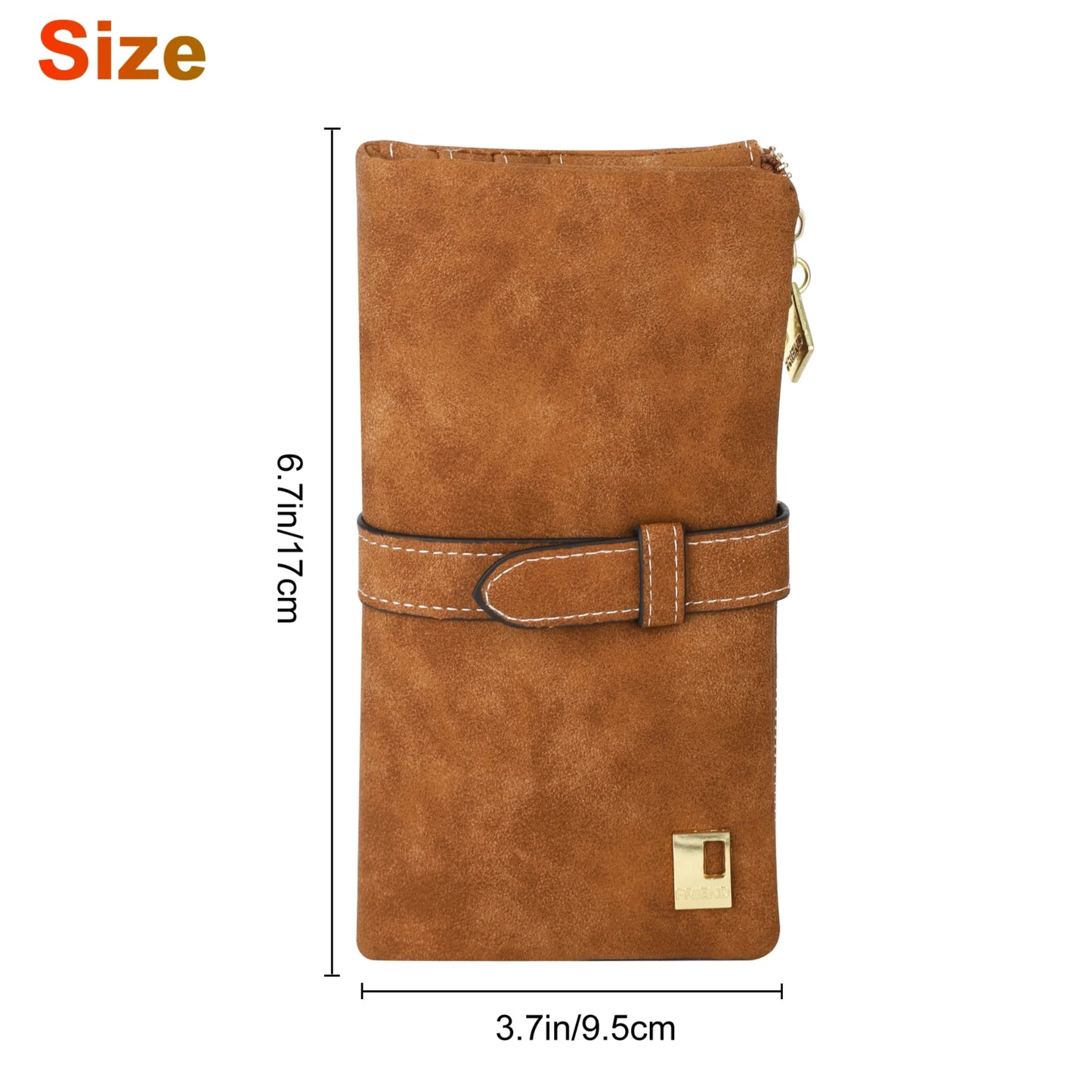 Vegan Leather Wallet,  Long Wallet with Multi-Cards for Women, Slim Bifold Purse, Card Holder with Snap, Brown