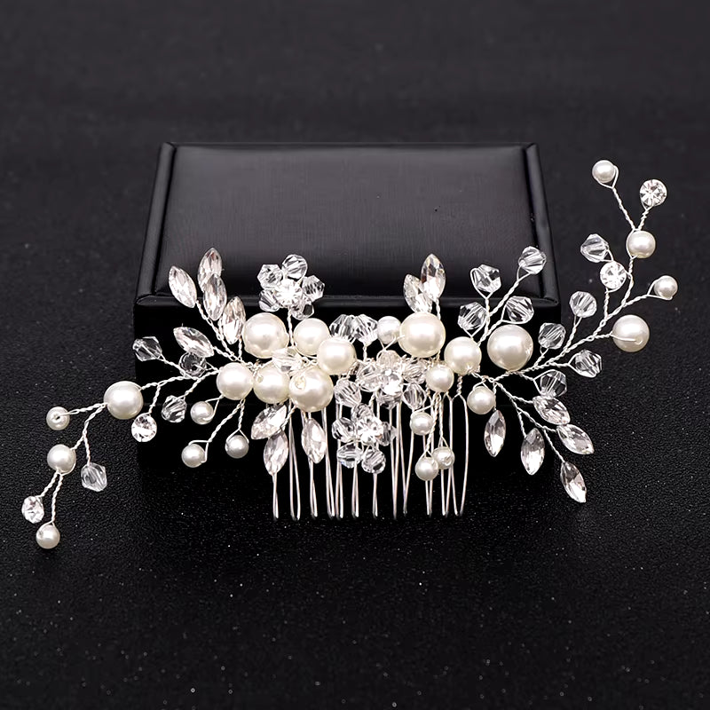 Silver Color Pearl Crystal Wedding Hair Combs Hair Accessories for Bridal Flower Headpiece Women Bride Hair Ornaments Jewelry