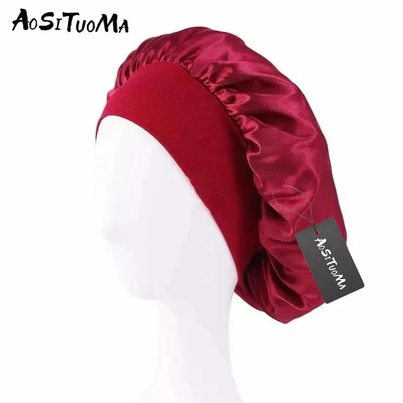 Silky Satin Hair Bonnet with Wide Elastic Band - Perfect for Sleeping, Showering, and Styling Curly and Natural Hair