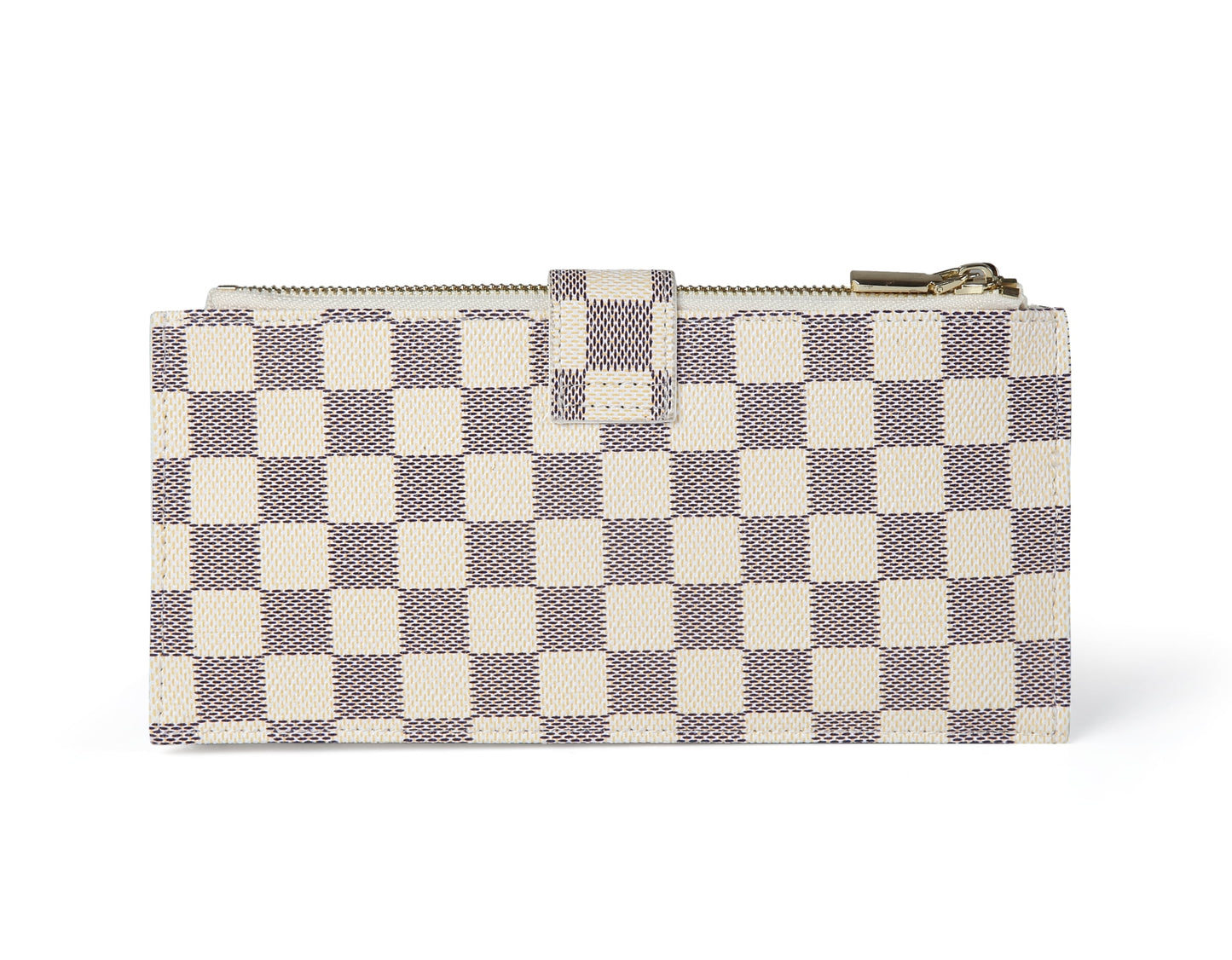 Women’S Multi Card Wallet PU Vegan Leather Clutch RFID Blocking Organizer Card Holder with Zipper Pockets - Cream Checkered