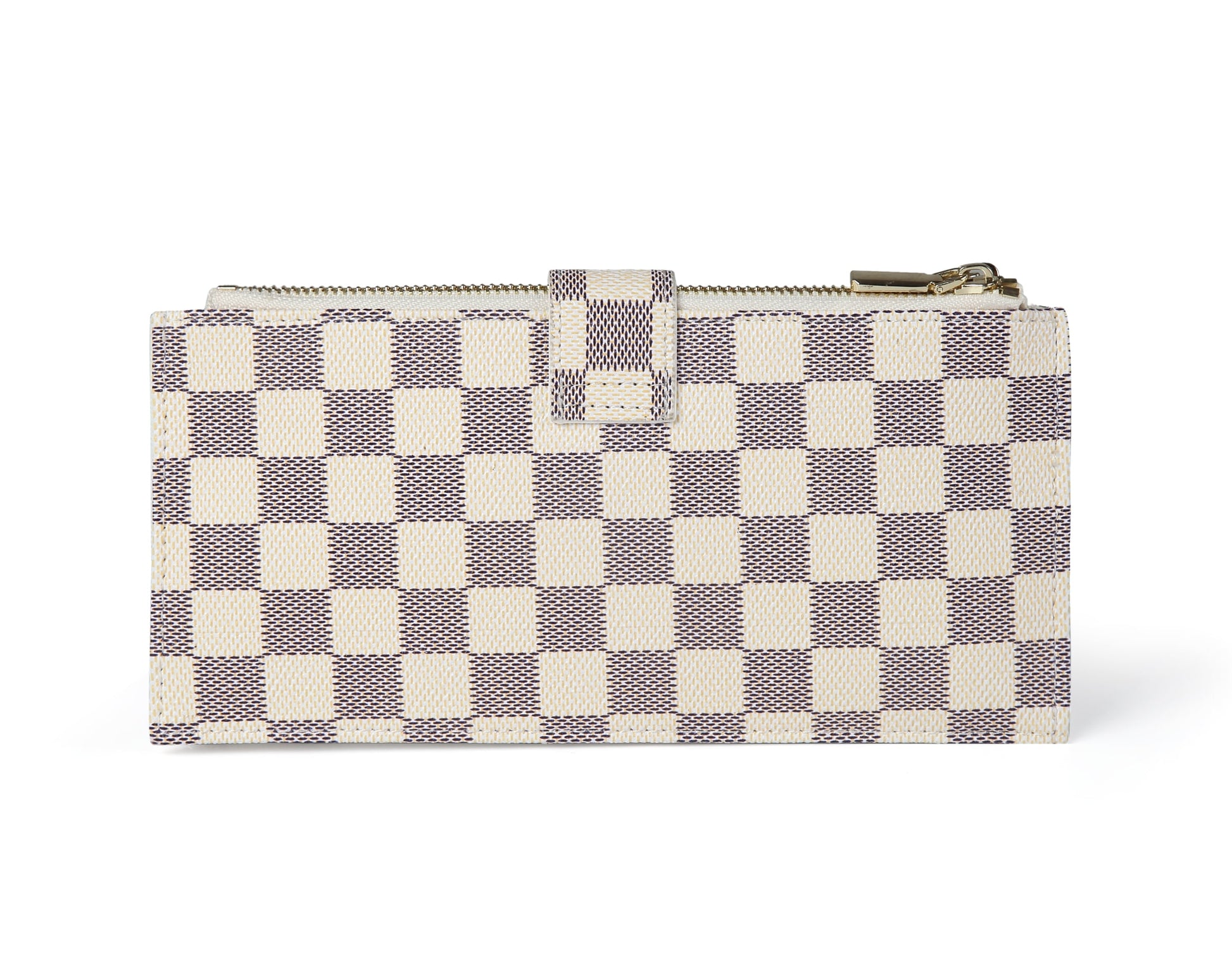 Women’S Multi Card Wallet PU Vegan Leather Clutch RFID Blocking Organizer Card Holder with Zipper Pockets - Cream Checkered