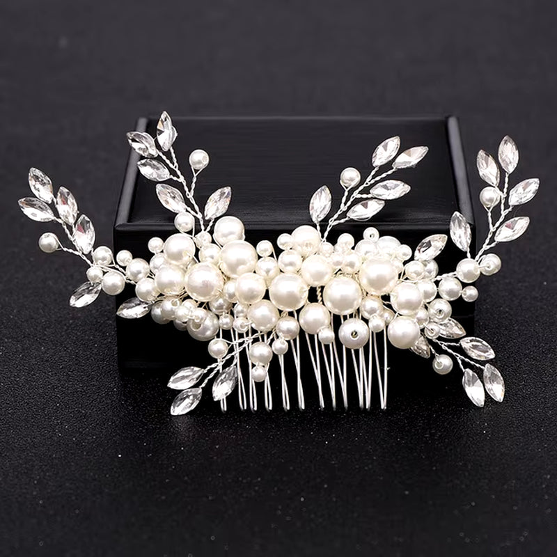 Silver Color Pearl Crystal Wedding Hair Combs Hair Accessories for Bridal Flower Headpiece Women Bride Hair Ornaments Jewelry