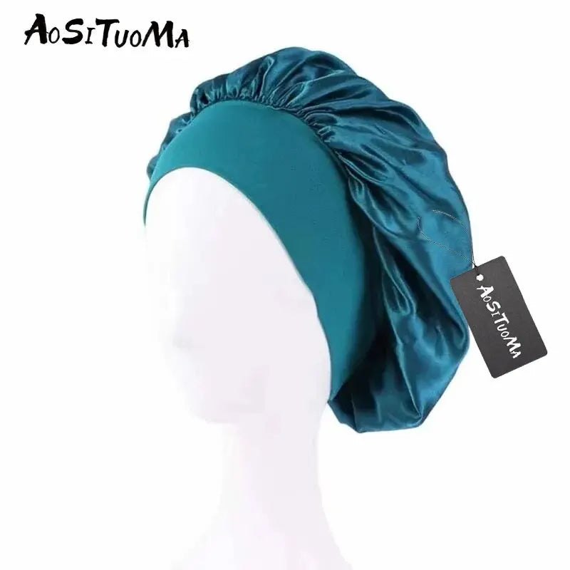 Silky Satin Hair Bonnet with Wide Elastic Band - Perfect for Sleeping, Showering, and Styling Curly and Natural Hair