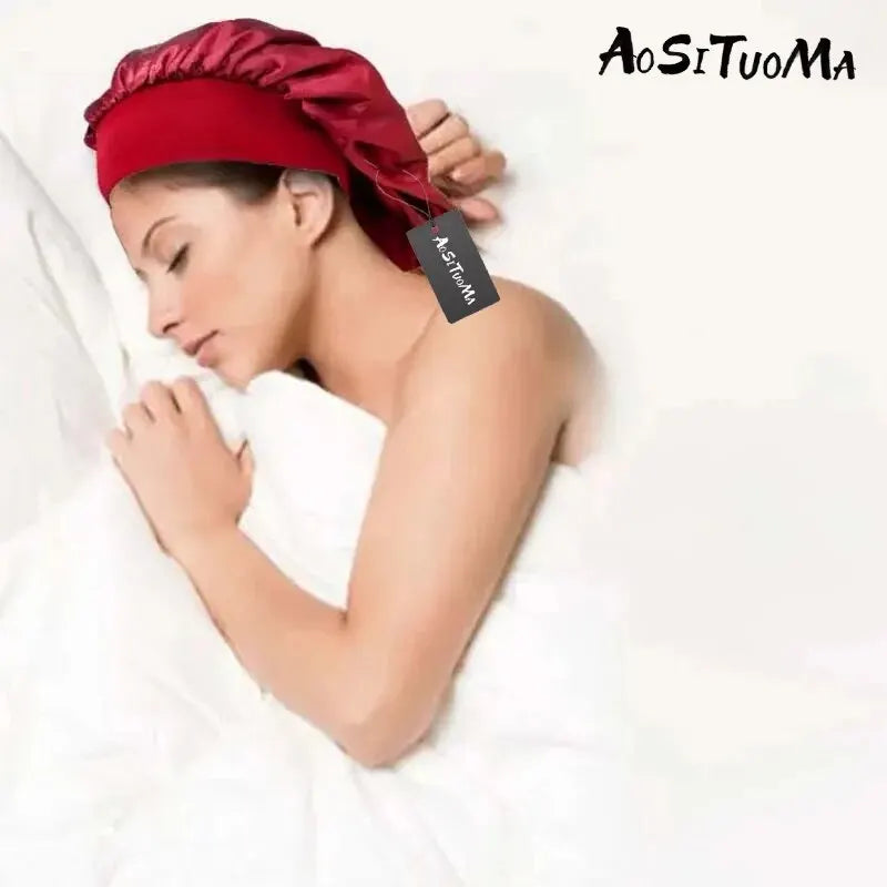 Silky Satin Hair Bonnet with Wide Elastic Band - Perfect for Sleeping, Showering, and Styling Curly and Natural Hair