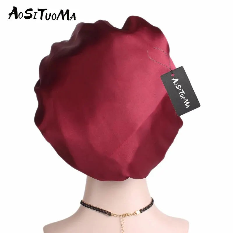 Silky Satin Hair Bonnet with Wide Elastic Band - Perfect for Sleeping, Showering, and Styling Curly and Natural Hair